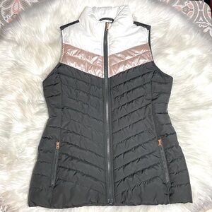 Maurices- Black/White/Pink 3/4 Puffer Vest Rose Gold Zipper Pulls -S #0091
